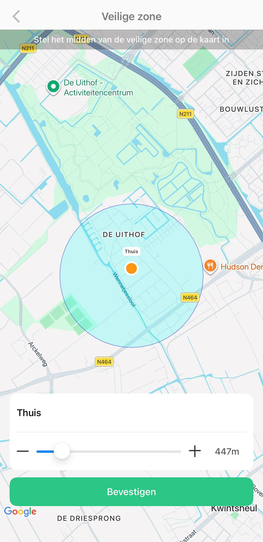 Stel de radius in